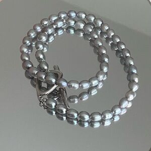 Classic Grey Pearl Necklace with Toggle Clasp